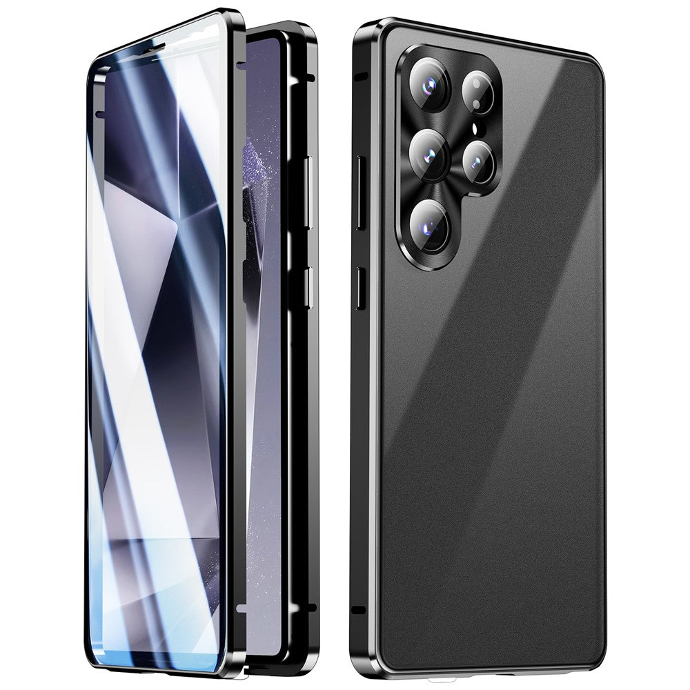 For Samsung Galaxy S25 Ultra Case Double Sides Tempered Glass + Metal Magnetic Phone Cover with Buckle