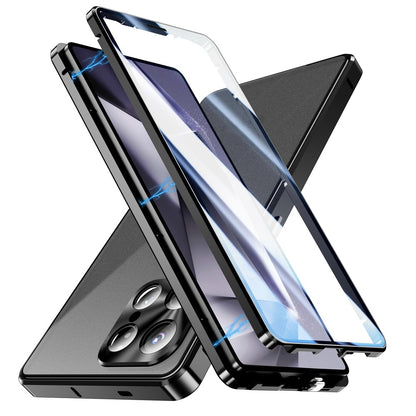 For Samsung Galaxy S25 Ultra Case Double Sides Tempered Glass + Metal Magnetic Phone Cover with Buckle