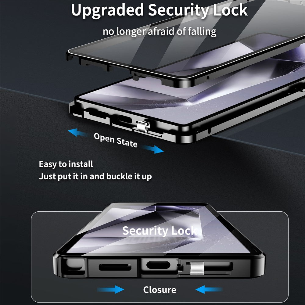 For Samsung Galaxy S25 Ultra Case Double Sides Tempered Glass + Metal Magnetic Phone Cover with Buckle