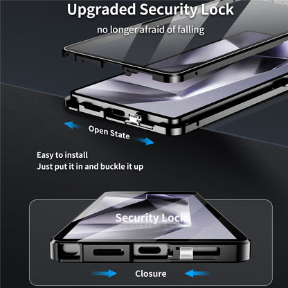 For Samsung Galaxy S25 Ultra Case Double Sides Tempered Glass + Metal Magnetic Phone Cover with Buckle
