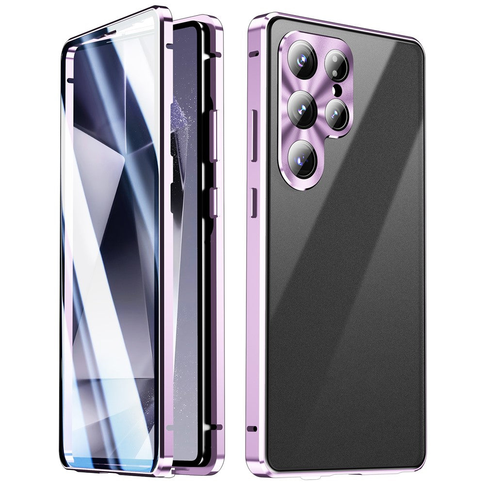 For Samsung Galaxy S25 Ultra Case Double Sides Tempered Glass + Metal Magnetic Phone Cover with Buckle