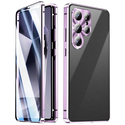 For Samsung Galaxy S25 Ultra Case Double Sides Tempered Glass + Metal Magnetic Phone Cover with Buckle