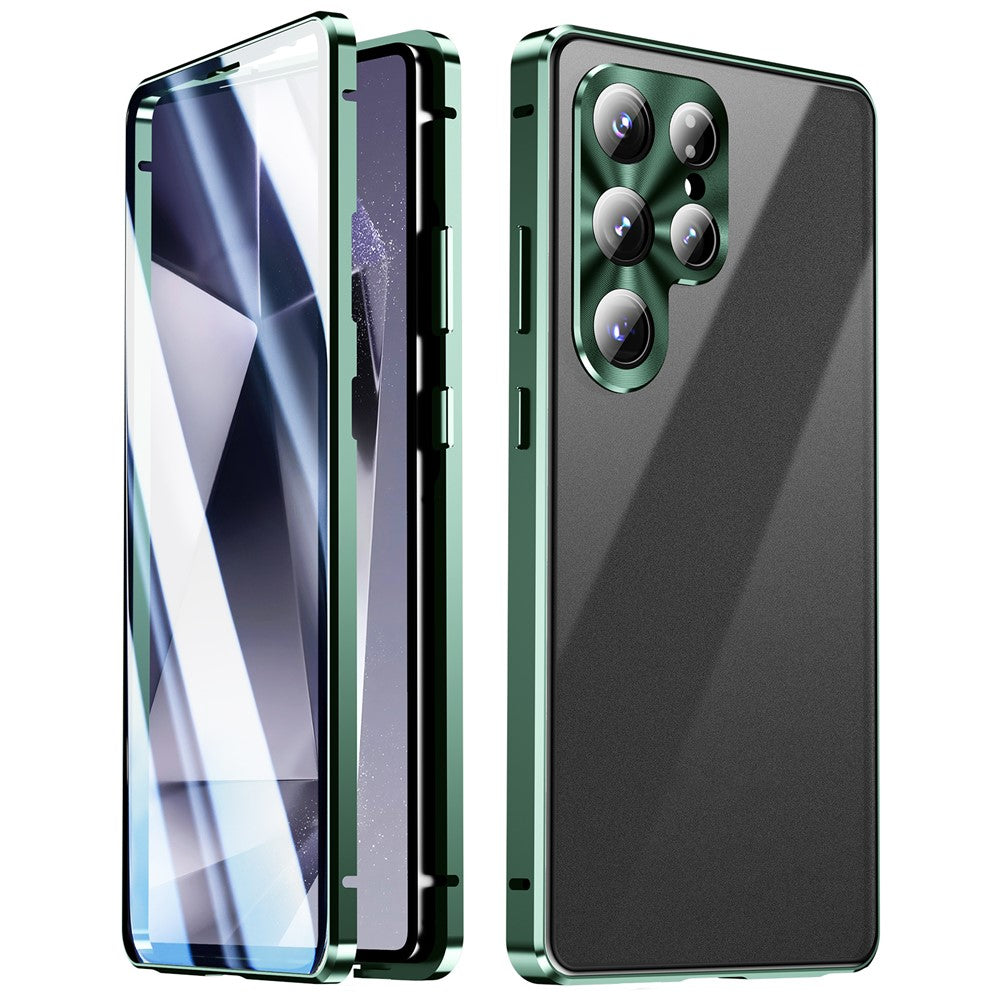 For Samsung Galaxy S25 Ultra Case Double Sides Tempered Glass + Metal Magnetic Phone Cover with Buckle