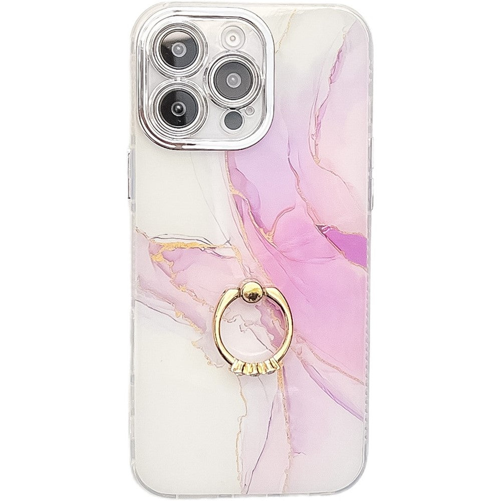For iPhone 16 Pro Max Case with Kickstand IMD Marble Pattern Electroplated Phone Cover