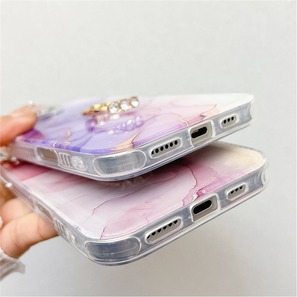 For iPhone 16 Pro Max Case with Kickstand IMD Marble Pattern Electroplated Phone Cover