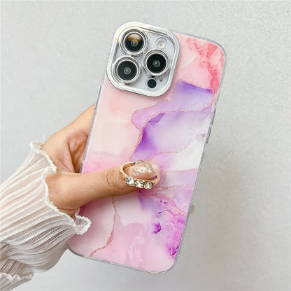 For iPhone 16 Pro Max Case with Kickstand IMD Marble Pattern Electroplated Phone Cover