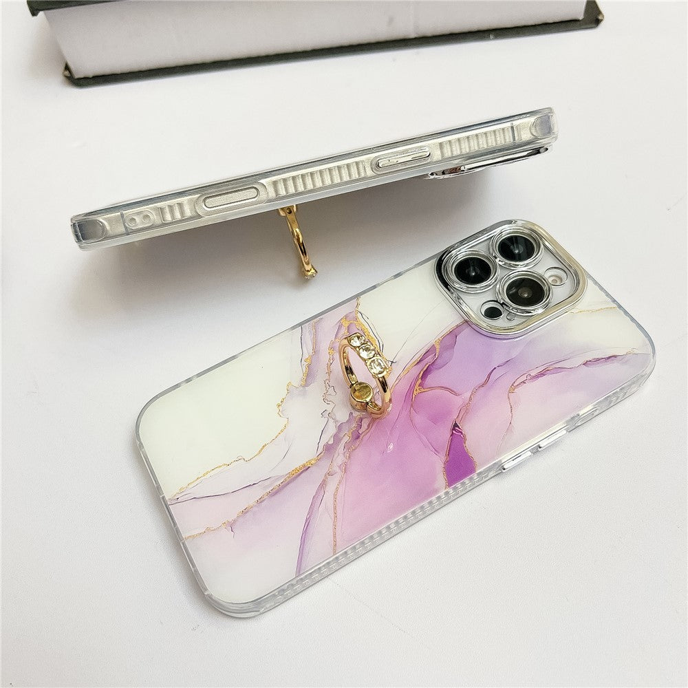 For iPhone 16 Pro Max Case with Kickstand IMD Marble Pattern Electroplated Phone Cover
