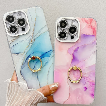 For iPhone 16 Pro Max Case with Kickstand IMD Marble Pattern Electroplated Phone Cover