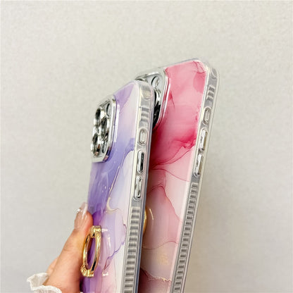 For iPhone 16 Pro Max Case with Kickstand IMD Marble Pattern Electroplated Phone Cover