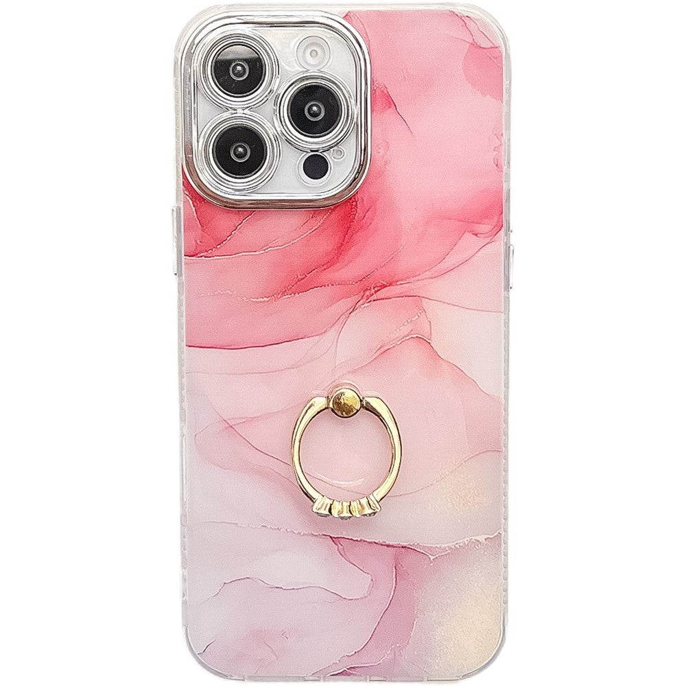 For iPhone 16 Pro Max Case with Kickstand IMD Marble Pattern Electroplated Phone Cover