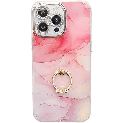 For iPhone 16 Pro Max Case with Kickstand IMD Marble Pattern Electroplated Phone Cover