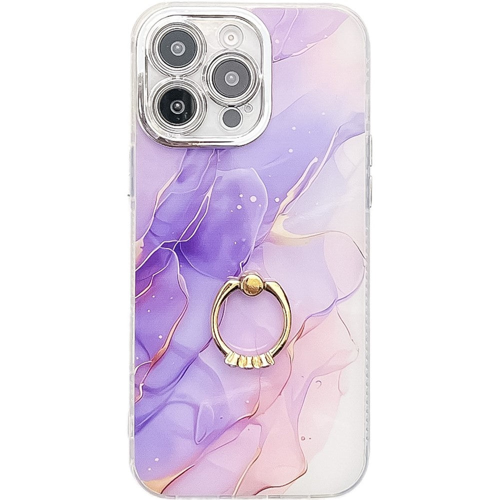For iPhone 16 Pro Max Case with Kickstand IMD Marble Pattern Electroplated Phone Cover
