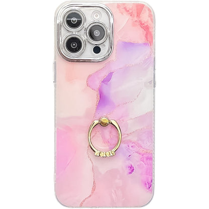 For iPhone 16 Pro Max Case with Kickstand IMD Marble Pattern Electroplated Phone Cover