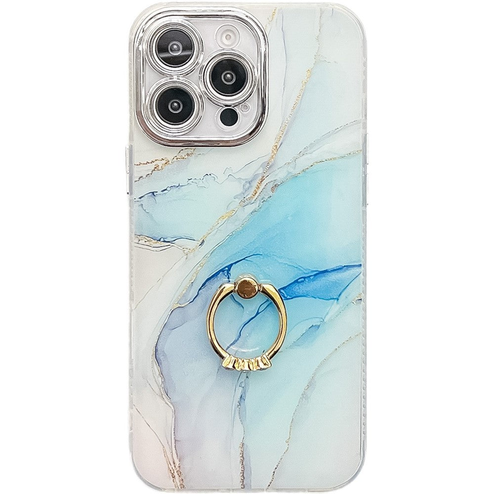 For iPhone 16 Pro Max Case with Kickstand IMD Marble Pattern Electroplated Phone Cover