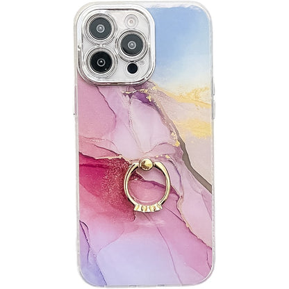 For iPhone 16 Pro Max Case with Kickstand IMD Marble Pattern Electroplated Phone Cover