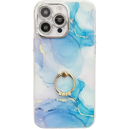 For iPhone 16 Pro Max Case with Kickstand IMD Marble Pattern Electroplated Phone Cover