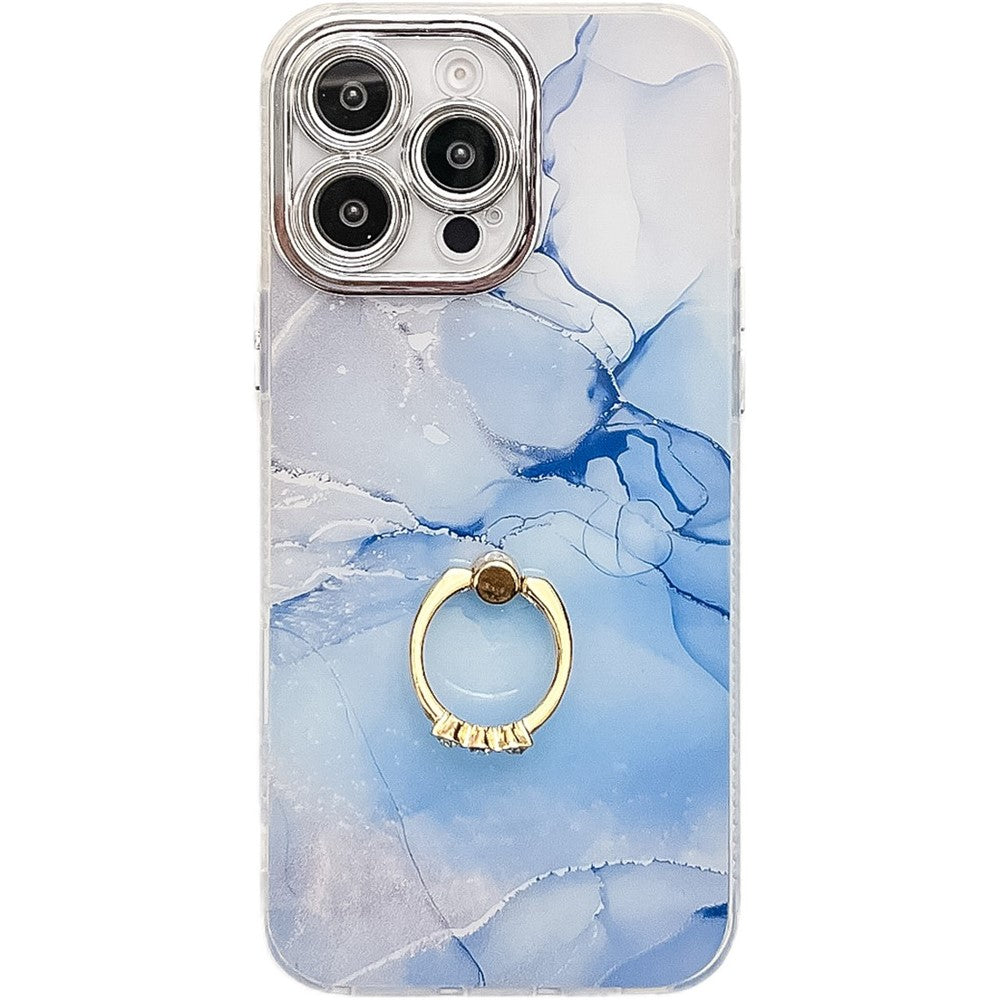 For iPhone 16 Pro Max Case with Kickstand IMD Marble Pattern Electroplated Phone Cover