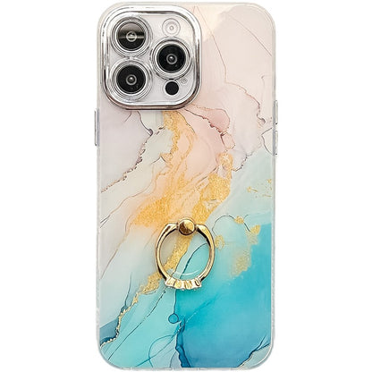For iPhone 16 Pro Max Case with Kickstand IMD Marble Pattern Electroplated Phone Cover