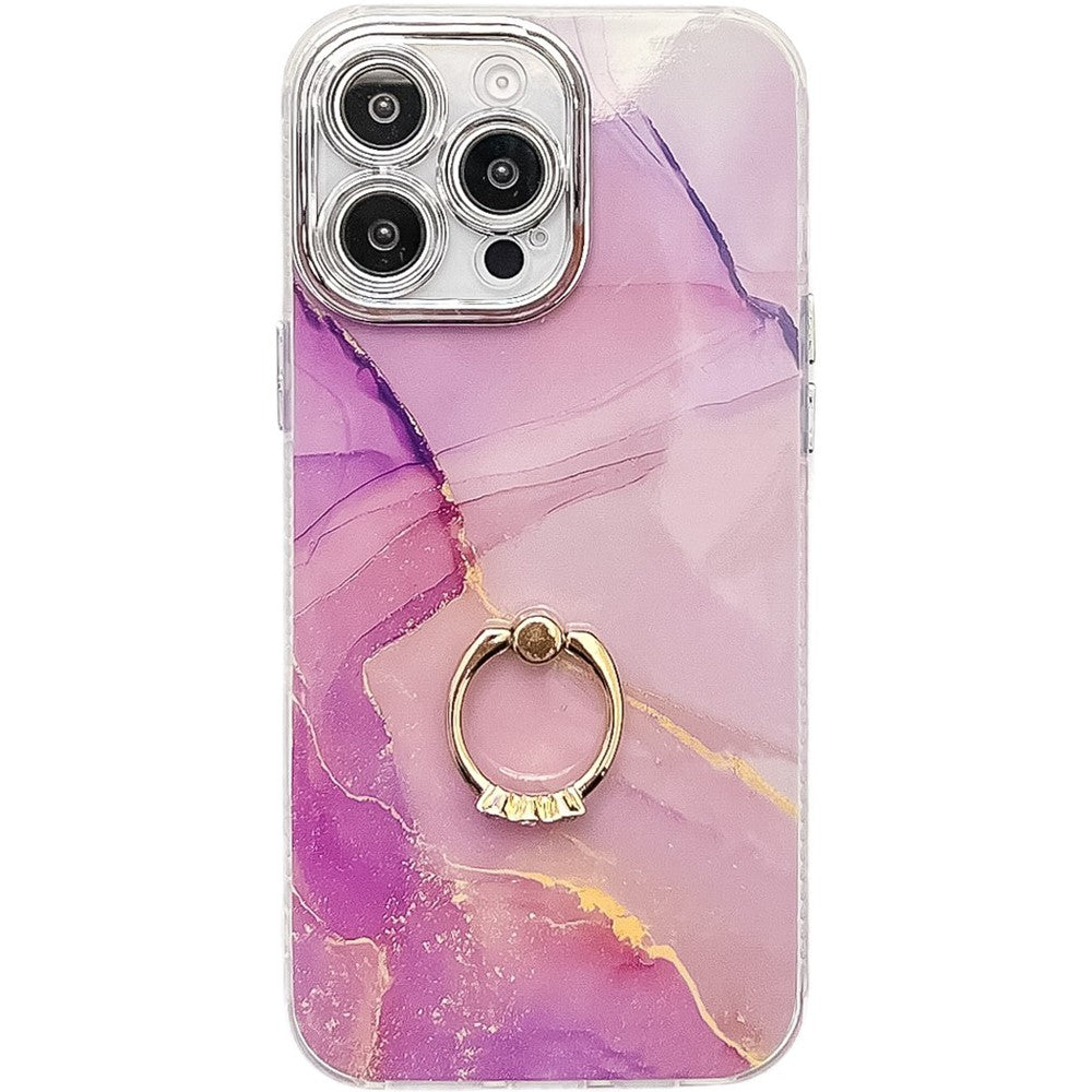 For iPhone 16 Pro Max Case with Kickstand IMD Marble Pattern Electroplated Phone Cover