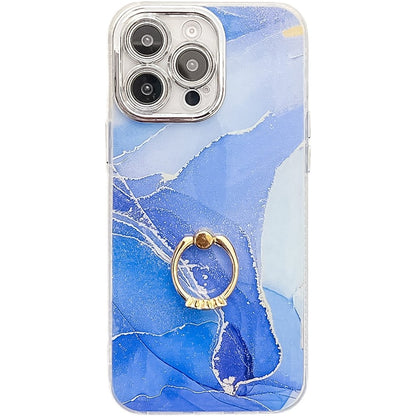 For iPhone 16 Pro Max Case with Kickstand IMD Marble Pattern Electroplated Phone Cover
