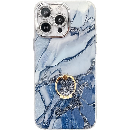 For iPhone 16 Pro Max Case with Kickstand IMD Marble Pattern Electroplated Phone Cover