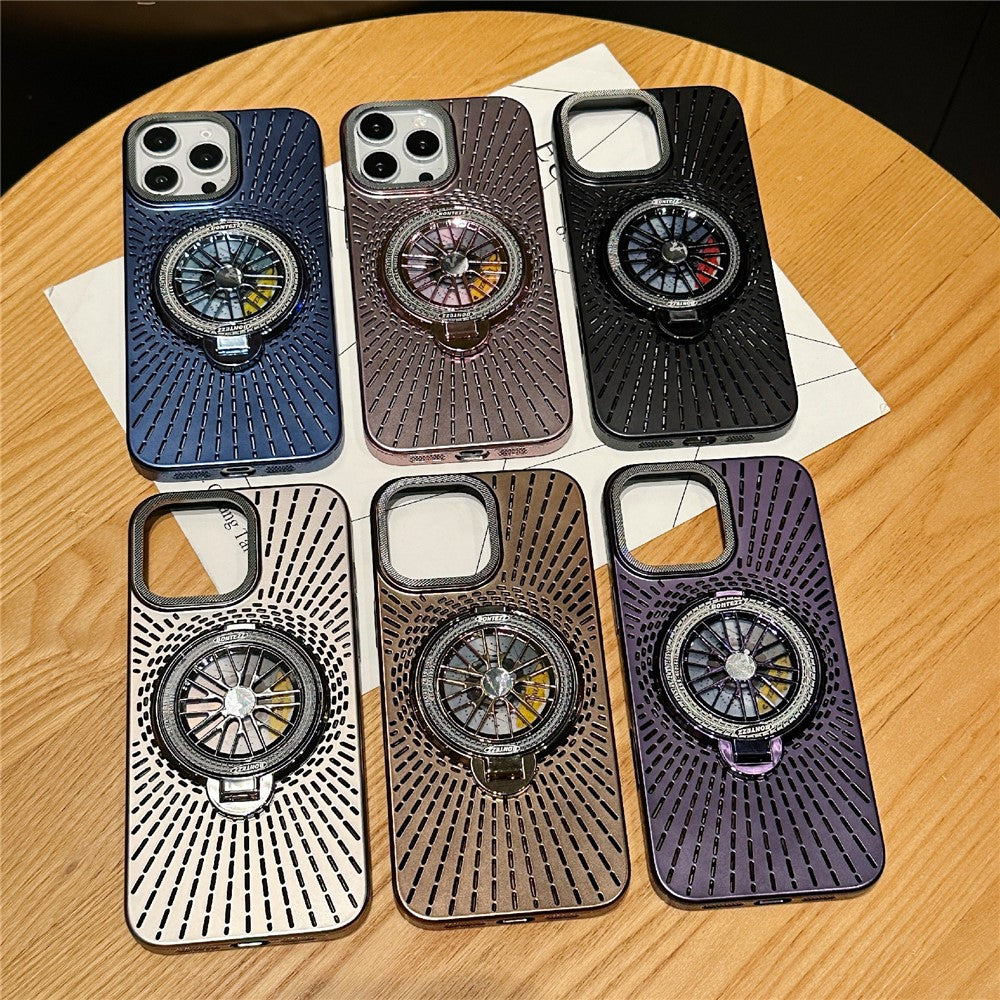 For iPhone 14 Pro Case Compatible with MagSafe Gyroscope Kickstand Heat Dissipation PC Back Cover