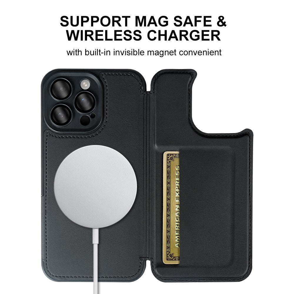 For iPhone 14 Pro Magnetic Case RCS Eco Friendly Flip Phone Cover with Kickstand RFID Blocking