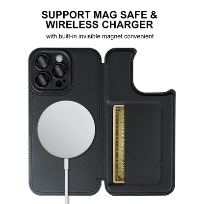 For iPhone 14 Pro Magnetic Case RCS Eco Friendly Flip Phone Cover with Kickstand RFID Blocking