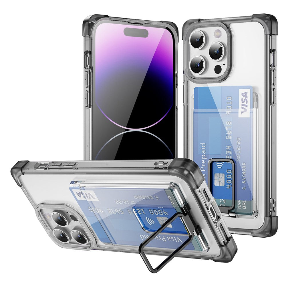 For iPhone 14 Pro Case Reinforced Corners TPU + Acrylic Phone Cover with Kickstand Card Holder