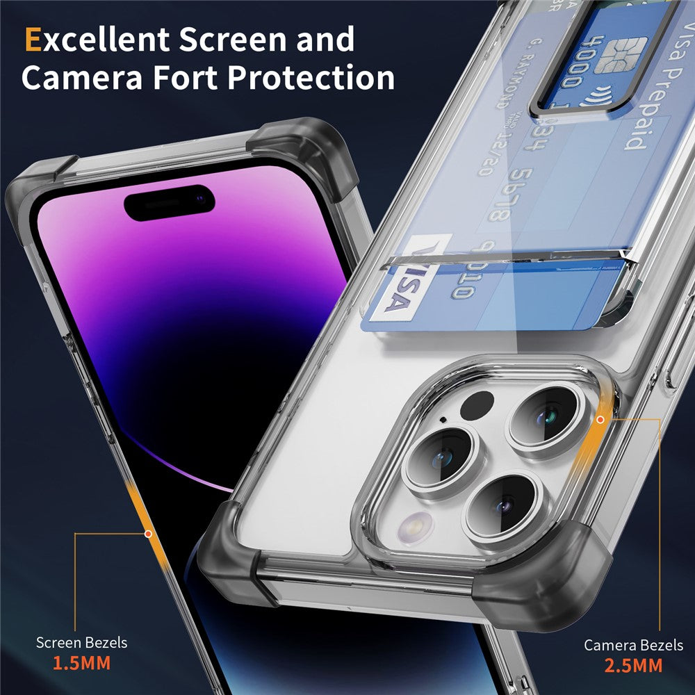 For iPhone 14 Pro Case Reinforced Corners TPU + Acrylic Phone Cover with Kickstand Card Holder
