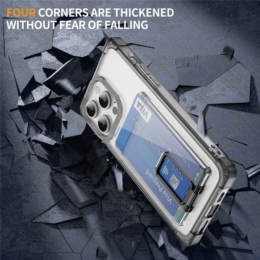 For iPhone 14 Pro Case Reinforced Corners TPU + Acrylic Phone Cover with Kickstand Card Holder