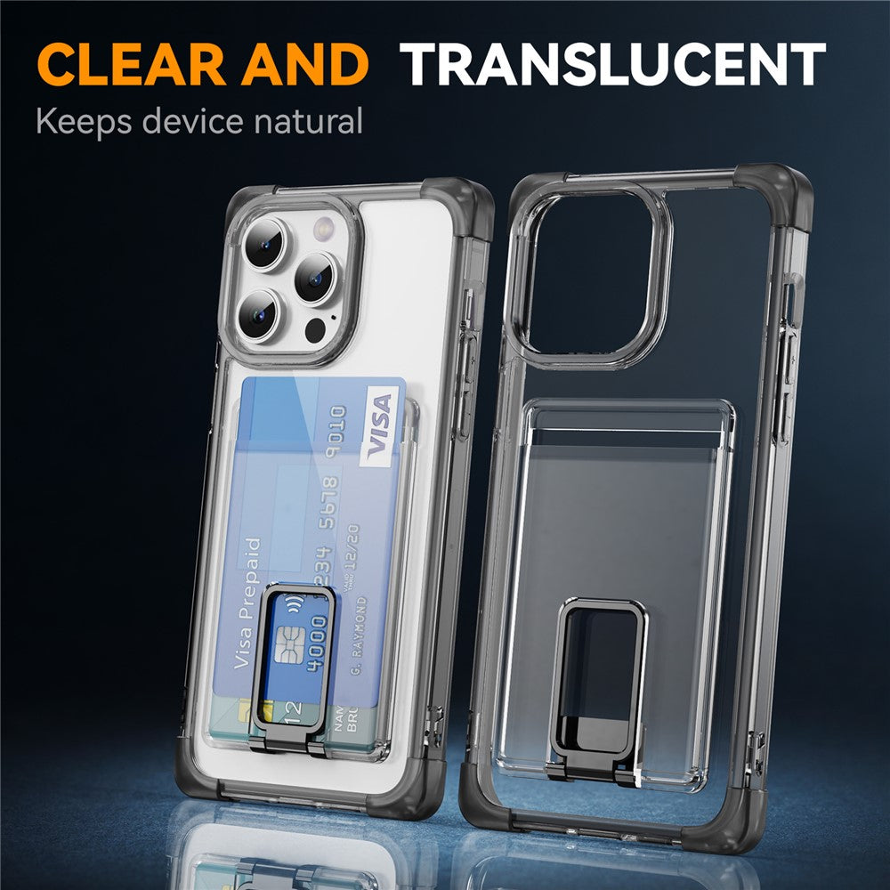 For iPhone 14 Pro Case Reinforced Corners TPU + Acrylic Phone Cover with Kickstand Card Holder
