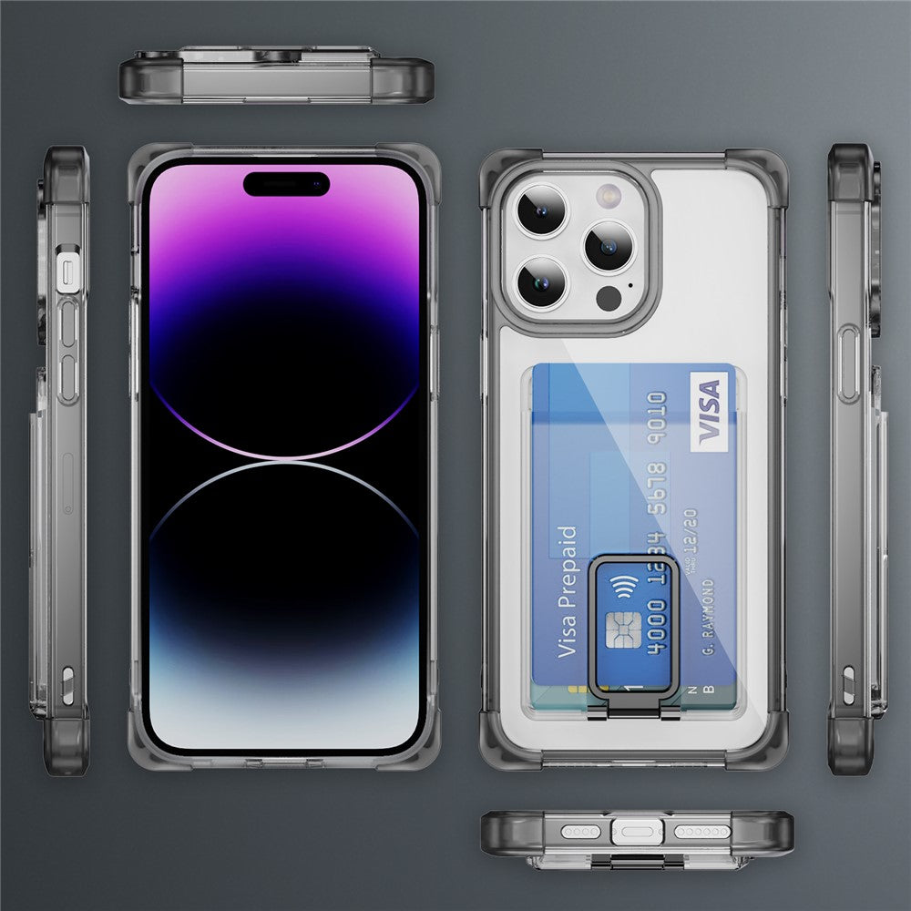 For iPhone 14 Pro Case Reinforced Corners TPU + Acrylic Phone Cover with Kickstand Card Holder