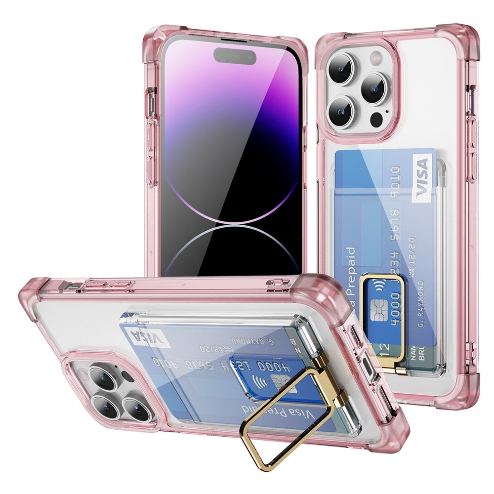 For iPhone 14 Pro Case Reinforced Corners TPU + Acrylic Phone Cover with Kickstand Card Holder
