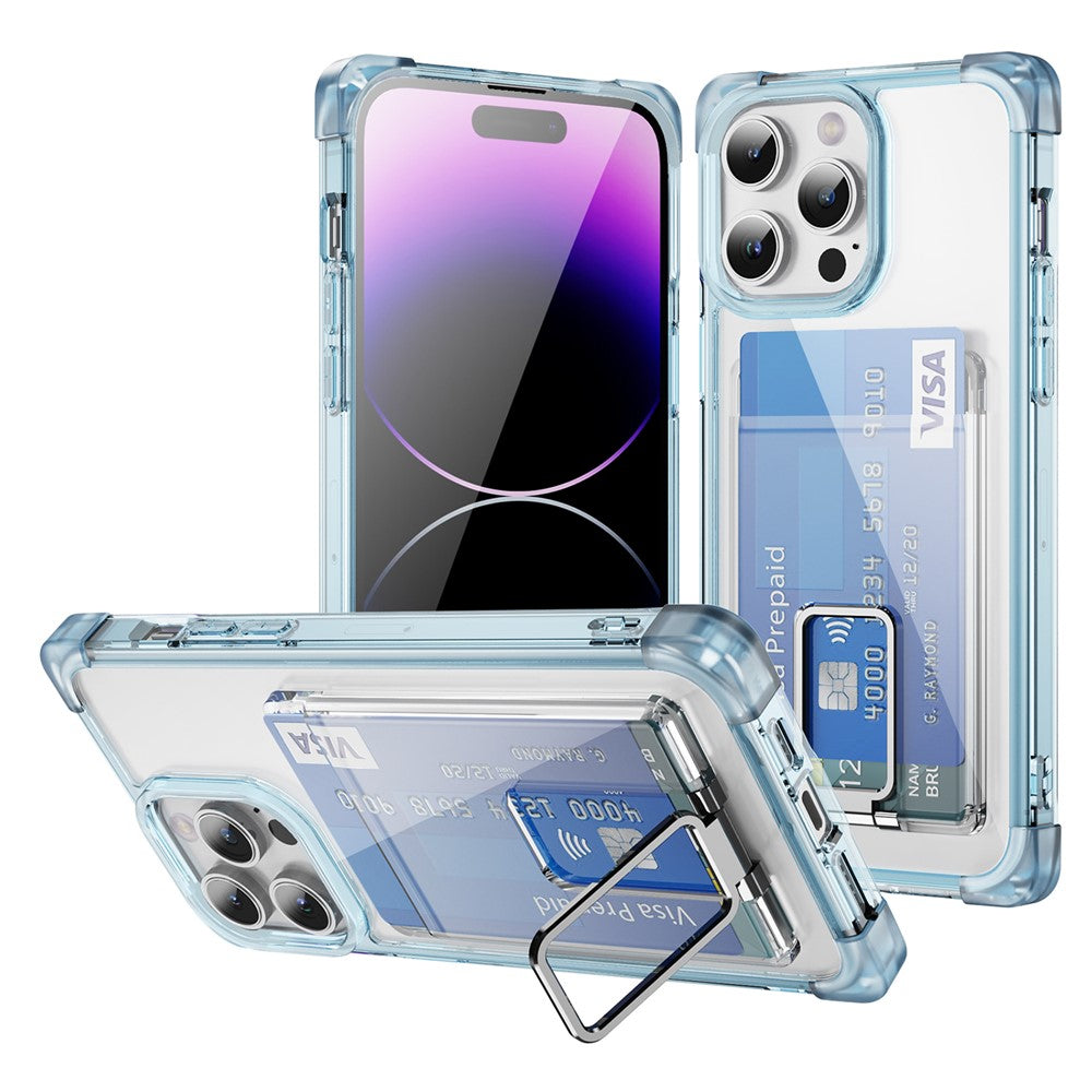 For iPhone 14 Pro Case Reinforced Corners TPU + Acrylic Phone Cover with Kickstand Card Holder