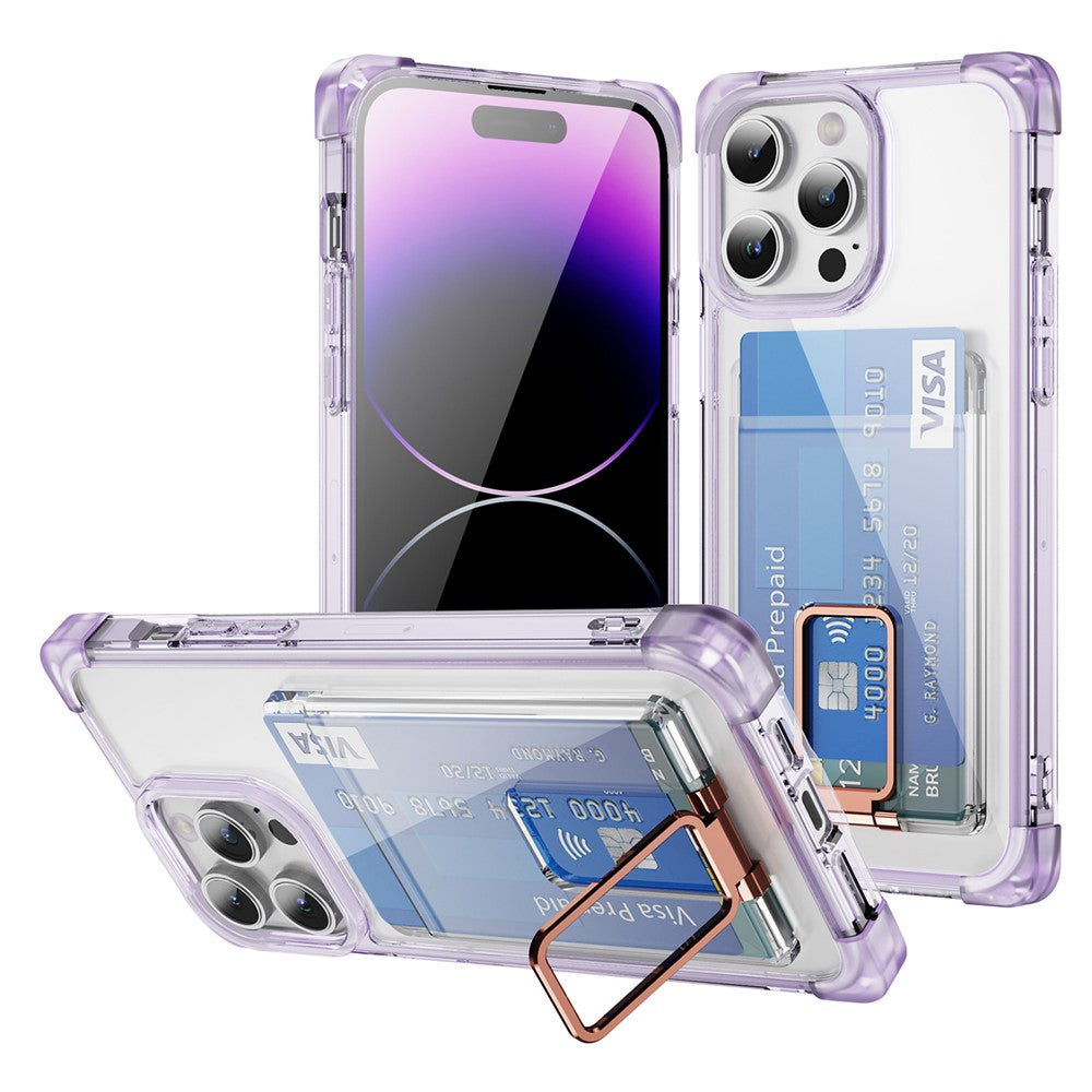 For iPhone 14 Pro Case Reinforced Corners TPU + Acrylic Phone Cover with Kickstand Card Holder