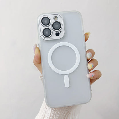 For iPhone 14 Pro Magnetic Case with Lens Film / Detachable Lens Frame Hybrid Phone Back Cover
