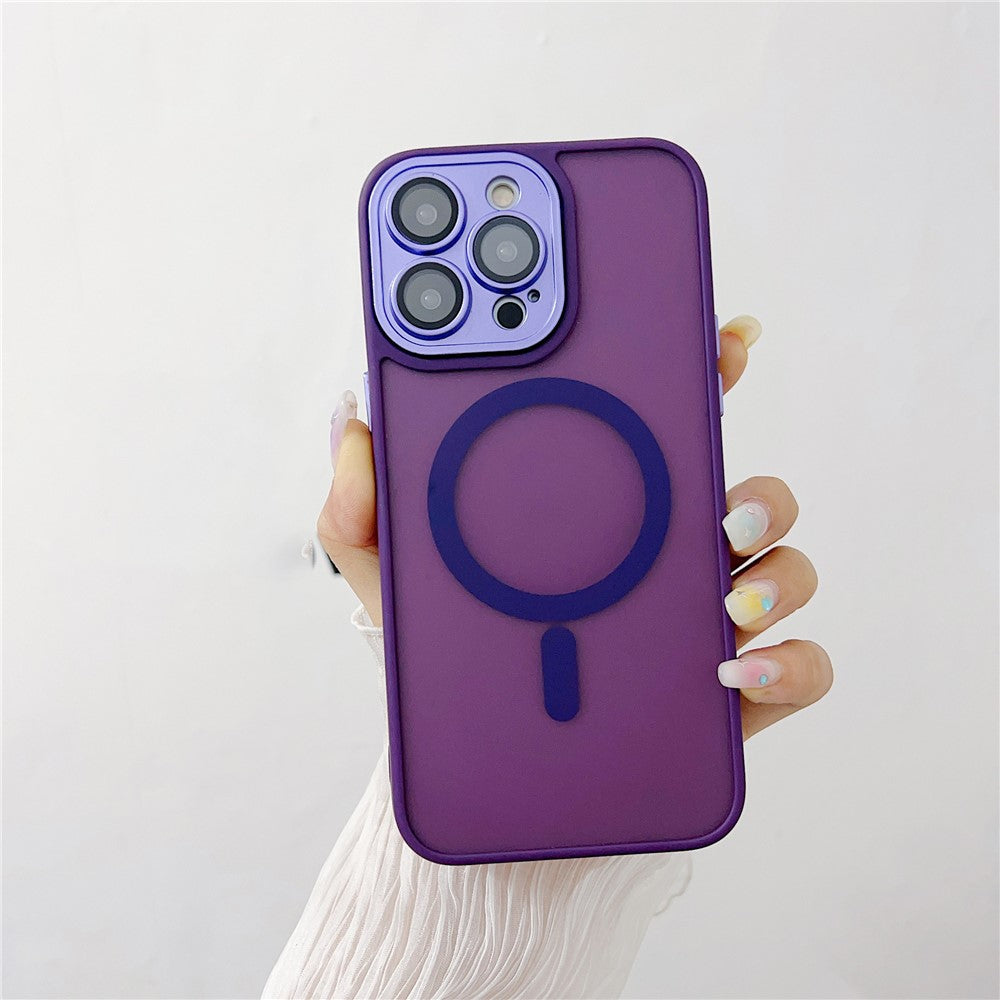 For iPhone 14 Pro Magnetic Case with Lens Film / Detachable Lens Frame Hybrid Phone Back Cover