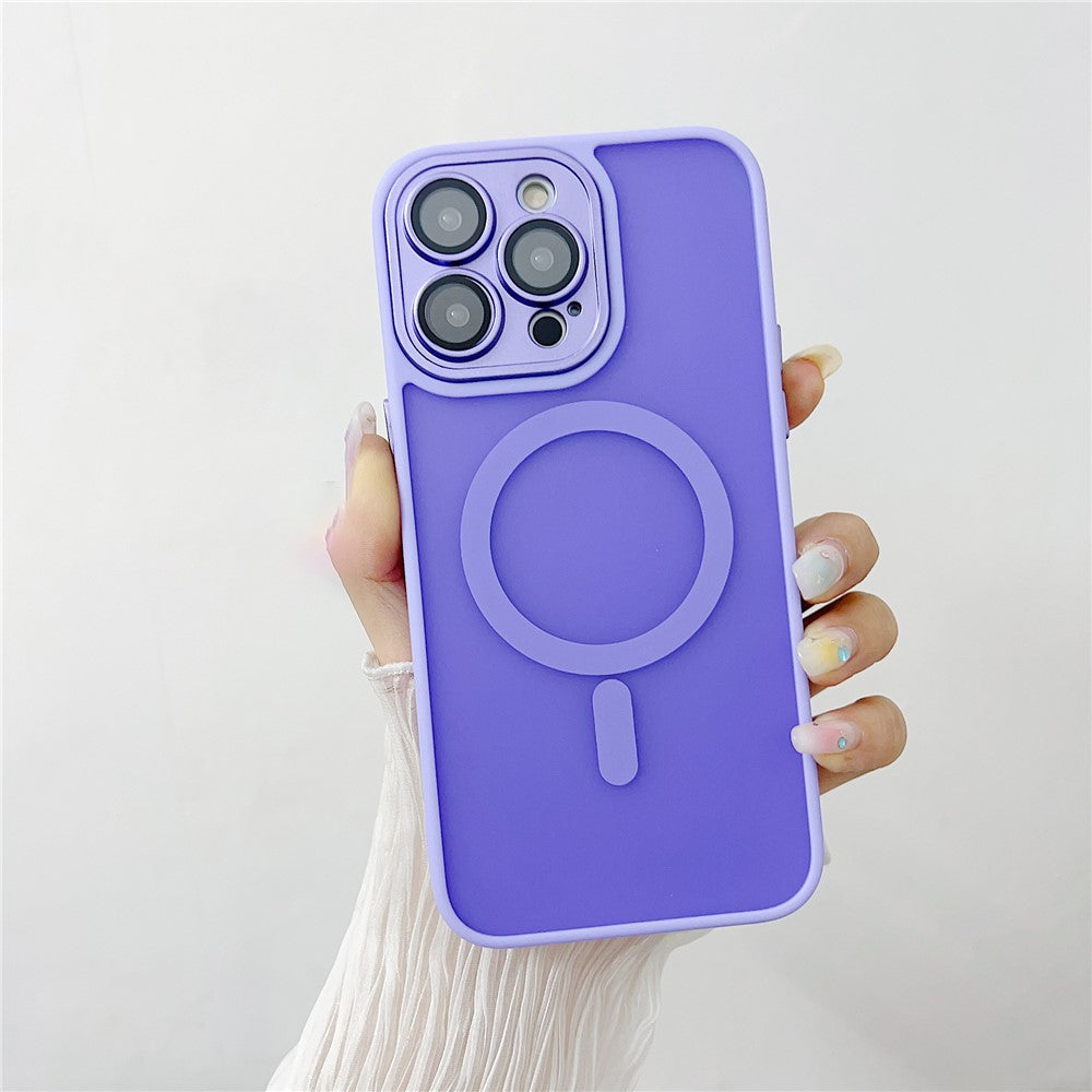 For iPhone 14 Pro Magnetic Case with Lens Film / Detachable Lens Frame Hybrid Phone Back Cover