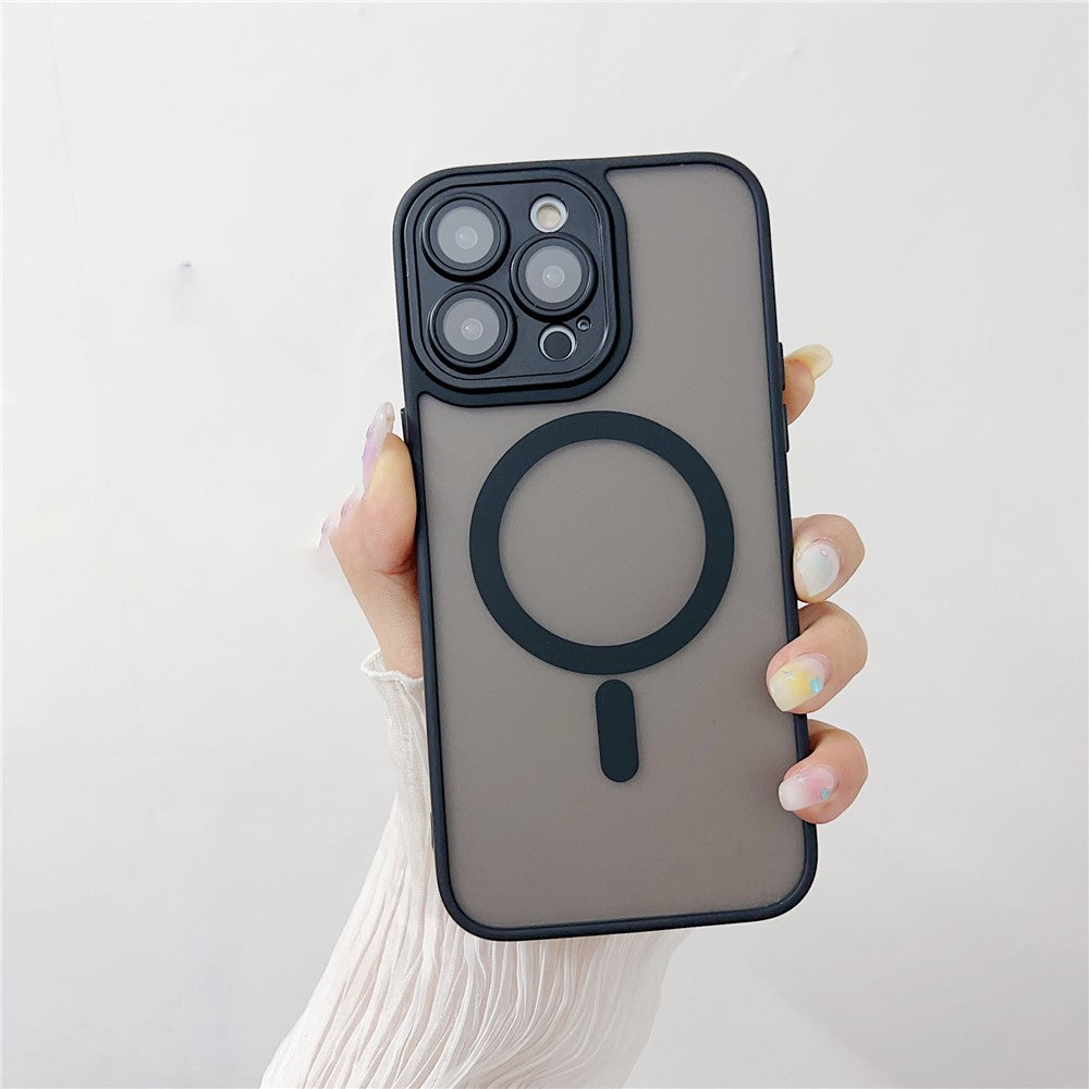 For iPhone 14 Pro Magnetic Case with Lens Film / Detachable Lens Frame Hybrid Phone Back Cover