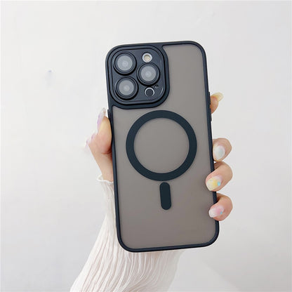 For iPhone 14 Pro Magnetic Case with Lens Film / Detachable Lens Frame Hybrid Phone Back Cover