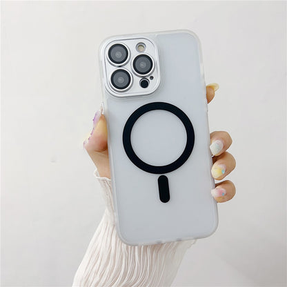 For iPhone 14 Pro Magnetic Case with Lens Film / Detachable Lens Frame Hybrid Phone Back Cover