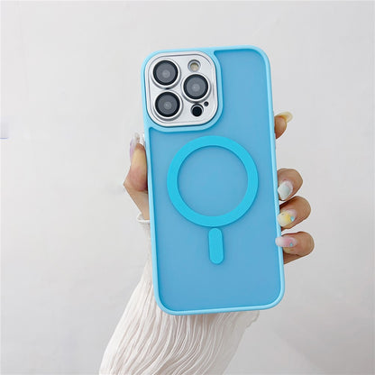 For iPhone 14 Pro Magnetic Case with Lens Film / Detachable Lens Frame Hybrid Phone Back Cover