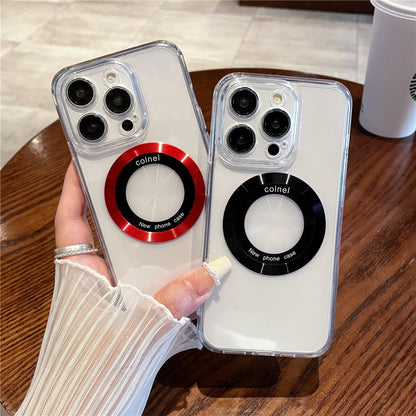 For iPhone 14 Pro Magnetic Case Clear Back Phone Cover TPU + PC with Ring Logo View