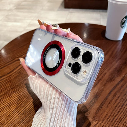 For iPhone 14 Pro Magnetic Case Clear Back Phone Cover TPU + PC with Ring Logo View