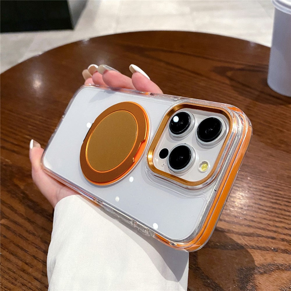 For iPhone 14 Pro Magnetic Case with Kickstand PC + TPU Clear Phone Back Cover