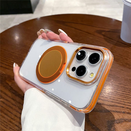 For iPhone 14 Pro Magnetic Case with Kickstand PC + TPU Clear Phone Back Cover