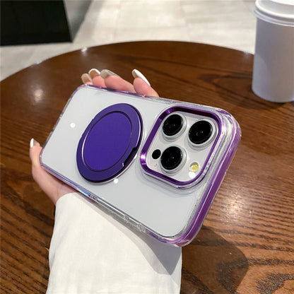 For iPhone 14 Pro Magnetic Case with Kickstand PC + TPU Clear Phone Back Cover