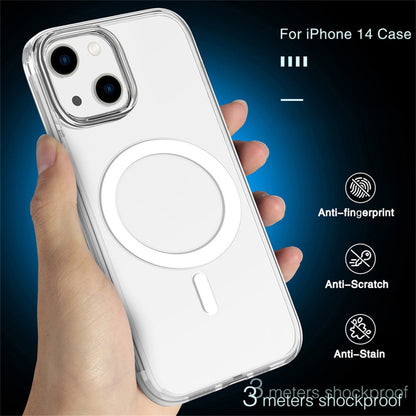 For iPhone 14 Magnetic Case Compatible with MagSafe PC + TPU Clear Phone Cover