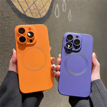 For iPhone 15 Pro Case Compatible with MagSafe Liquid Silicone Phone Cover with Tempered Glass Lens Protector